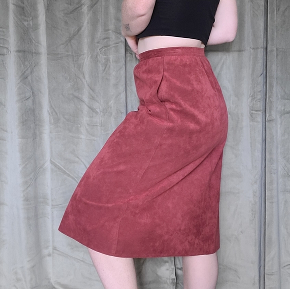 True Vintage Western Mobwife Coastal Cowgirl Poetcore Red Leather Midi Skirt - Picture 3 of 10